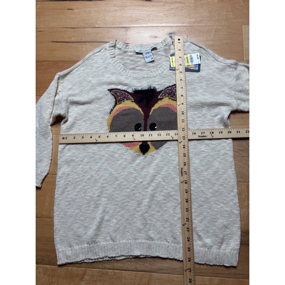 American Rag Sweater Owl Graphic Women M Cream Cotton Knit NEW - Picture 4 of 9